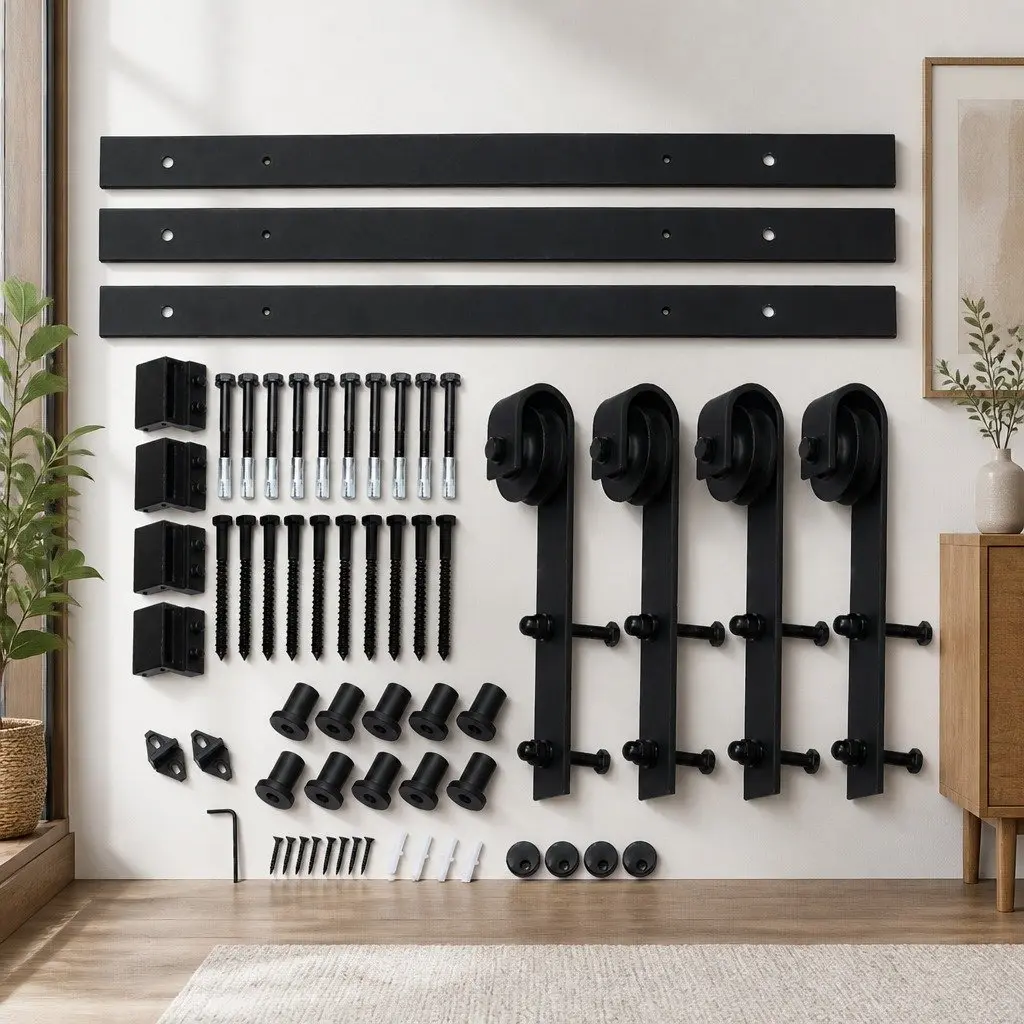 4M Sliding Barn Door Track Kit Double Door Hardware Rail Set Rollers Included