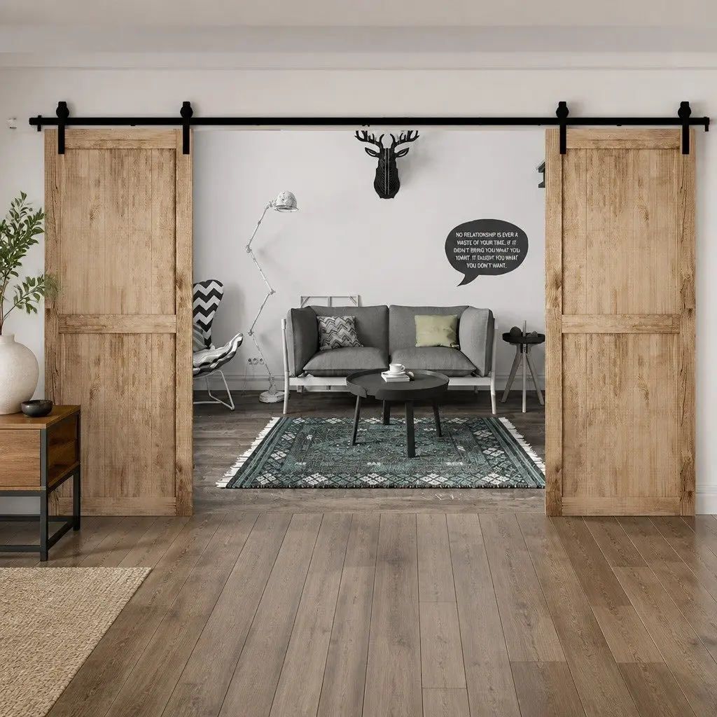 4M Sliding Barn Door Track Kit Double Door Hardware Rail Set Rollers Included
