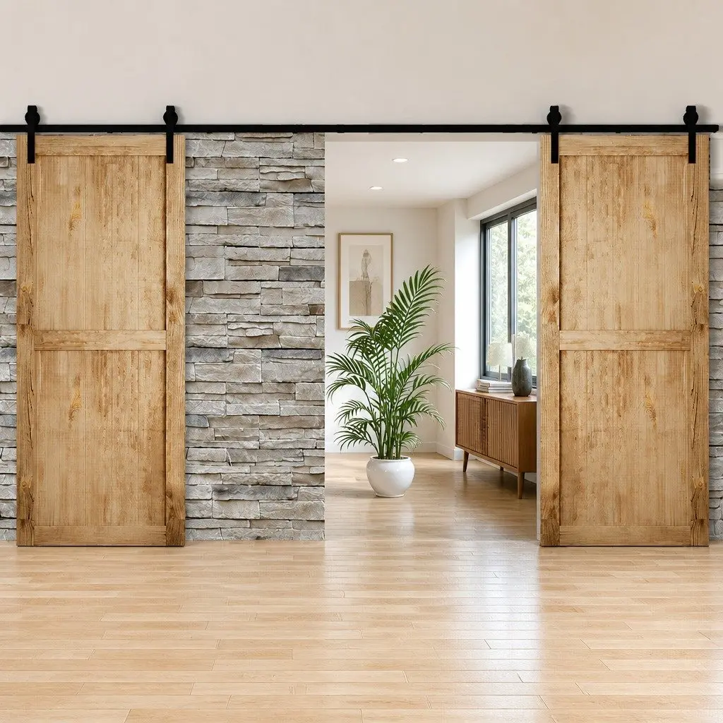 4M Sliding Barn Door Track Kit Double Door Hardware Rail Set Rollers Included