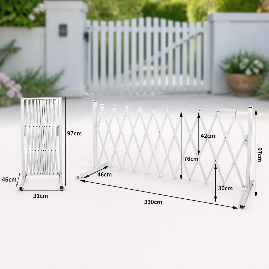 Expandable Safety Barrier Gate White Aluminum Fence 330cm Work Site Protection
