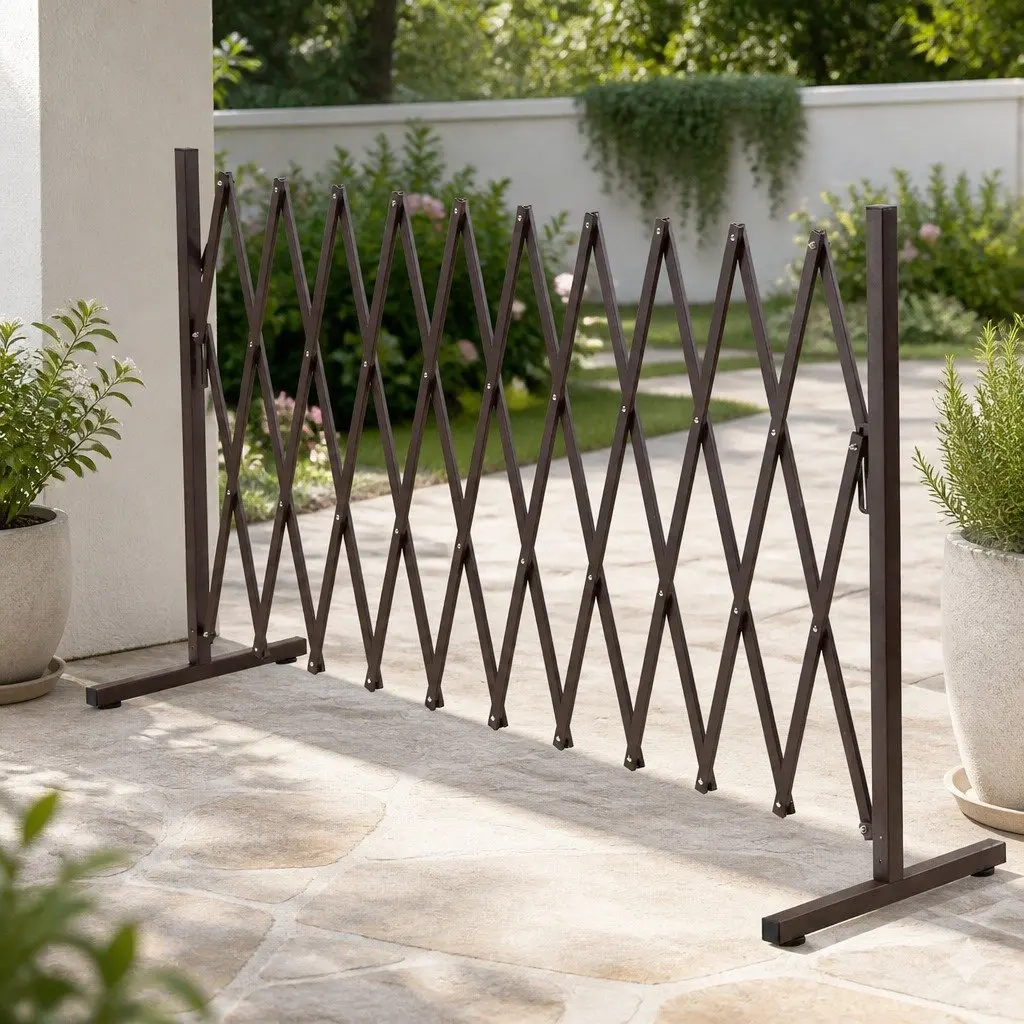 Expandable Barrier Gate Brown Adjustable Foldable Accordion Style