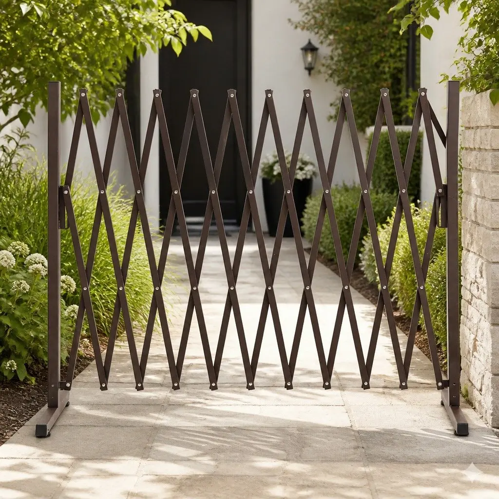 Expandable Barrier Gate Brown Adjustable Foldable Accordion Style