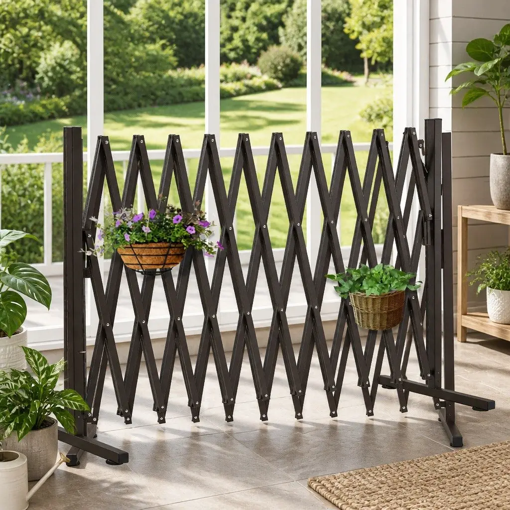 Expandable Barrier Gate Brown Adjustable Foldable Accordion Style