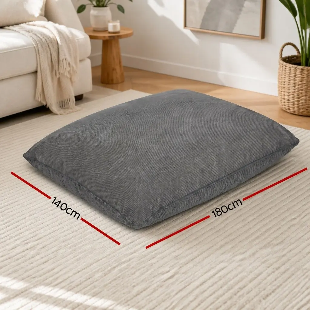 Bean Bag Chair Cover Grey 3 in 1 Convertible Floor Cushion Sofa Seat Corduroy