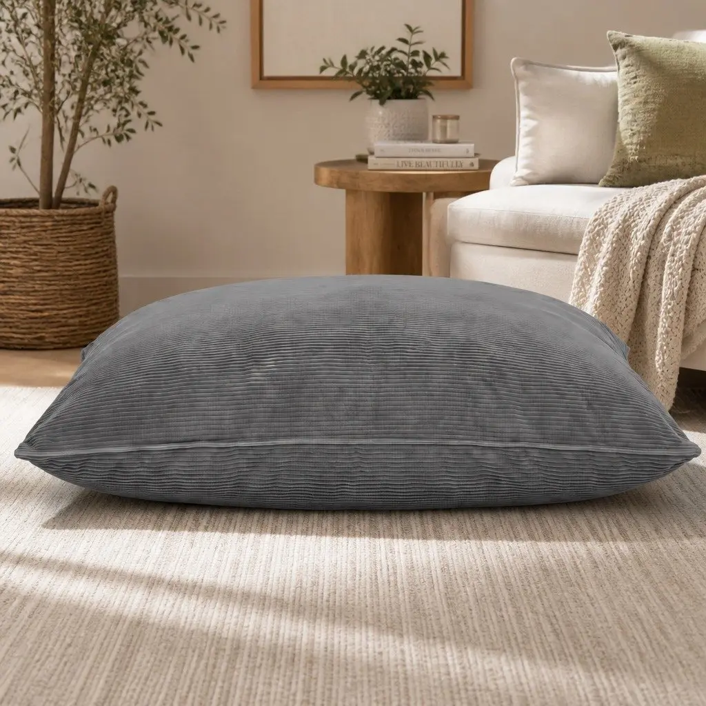 Bean Bag Chair Cover Grey 3 in 1 Convertible Floor Cushion Sofa Seat Corduroy