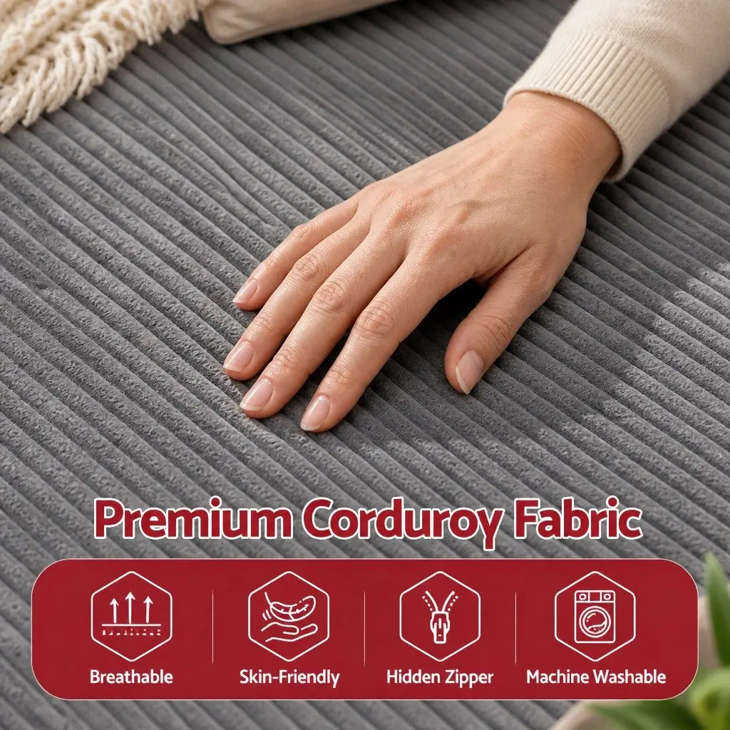 Bean Bag Chair Cover Grey 3 in 1 Convertible Floor Cushion Sofa Seat Corduroy