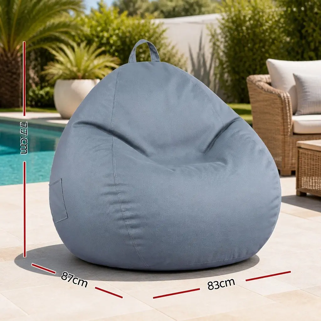 Bean Bag Chair Cover Grey Outdoor Indoor Ergonomic L-Shape Water-Resistant