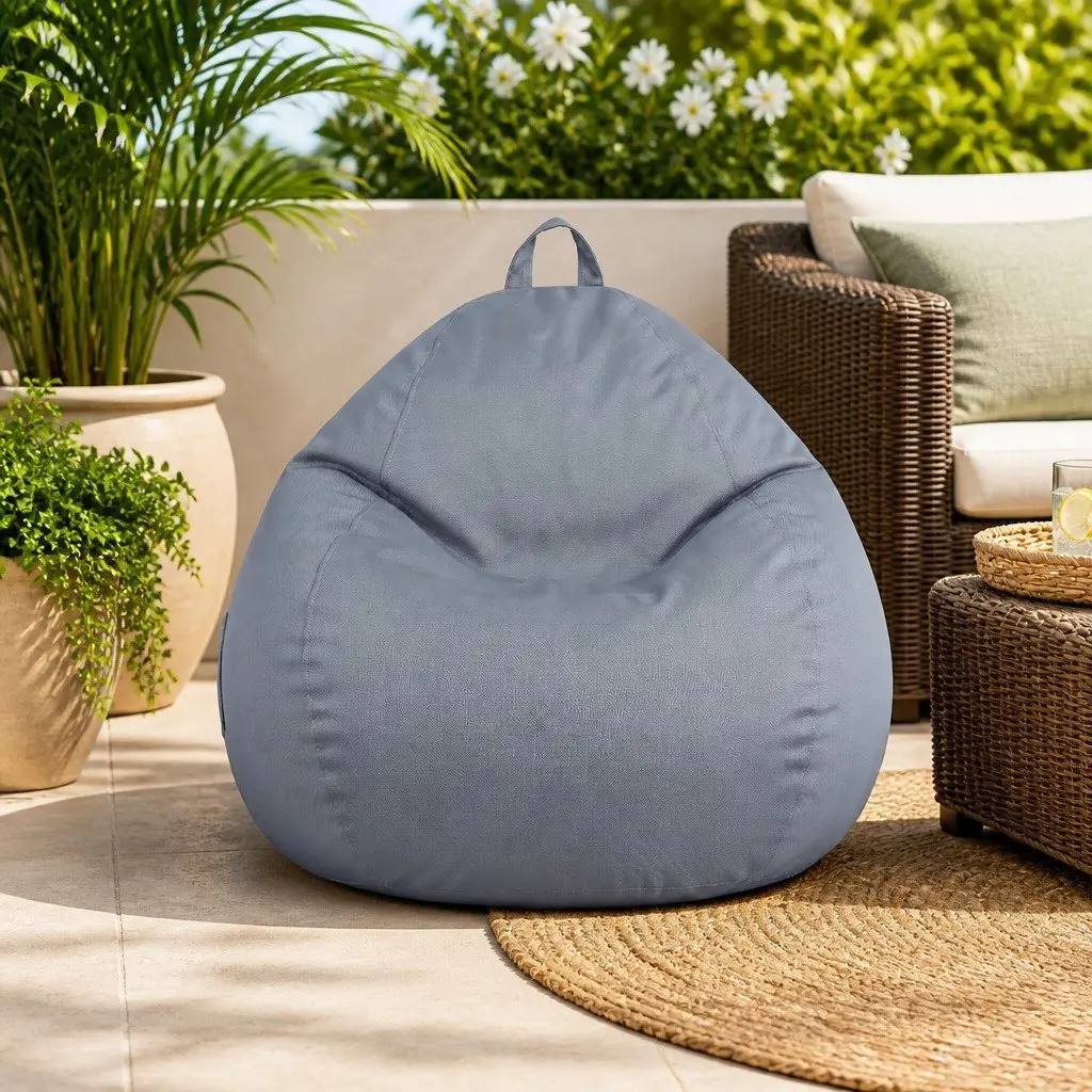 Bean Bag Chair Cover Grey Outdoor Indoor Ergonomic L-Shape Water-Resistant