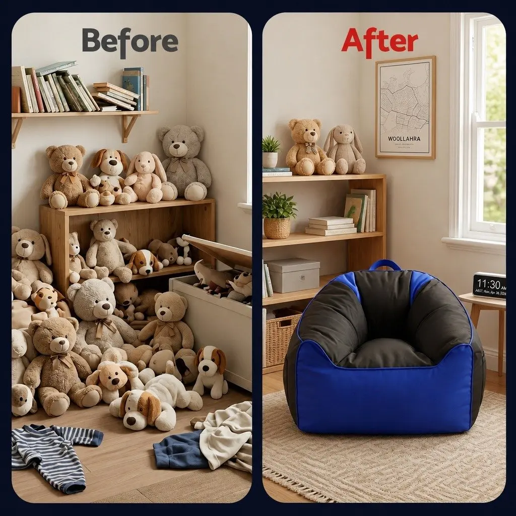Gaming Bean Bag Chair Cover Blue 96 L x 85 W x 55 H cm Multifunctional with Cup Holder and Storage Pockets