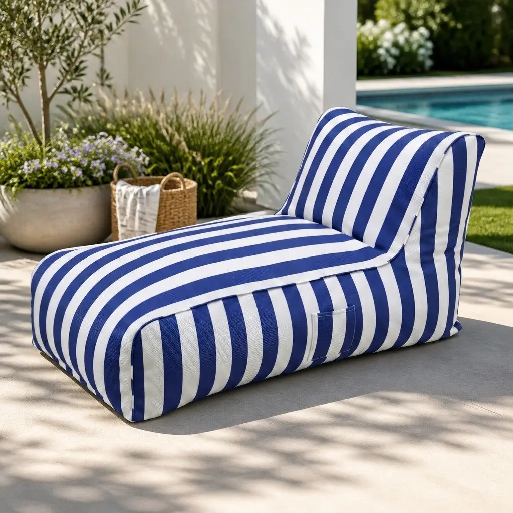 Bean Bag Chair Cover Blue L-Shape Water-Resistant Indoor Outdoor
