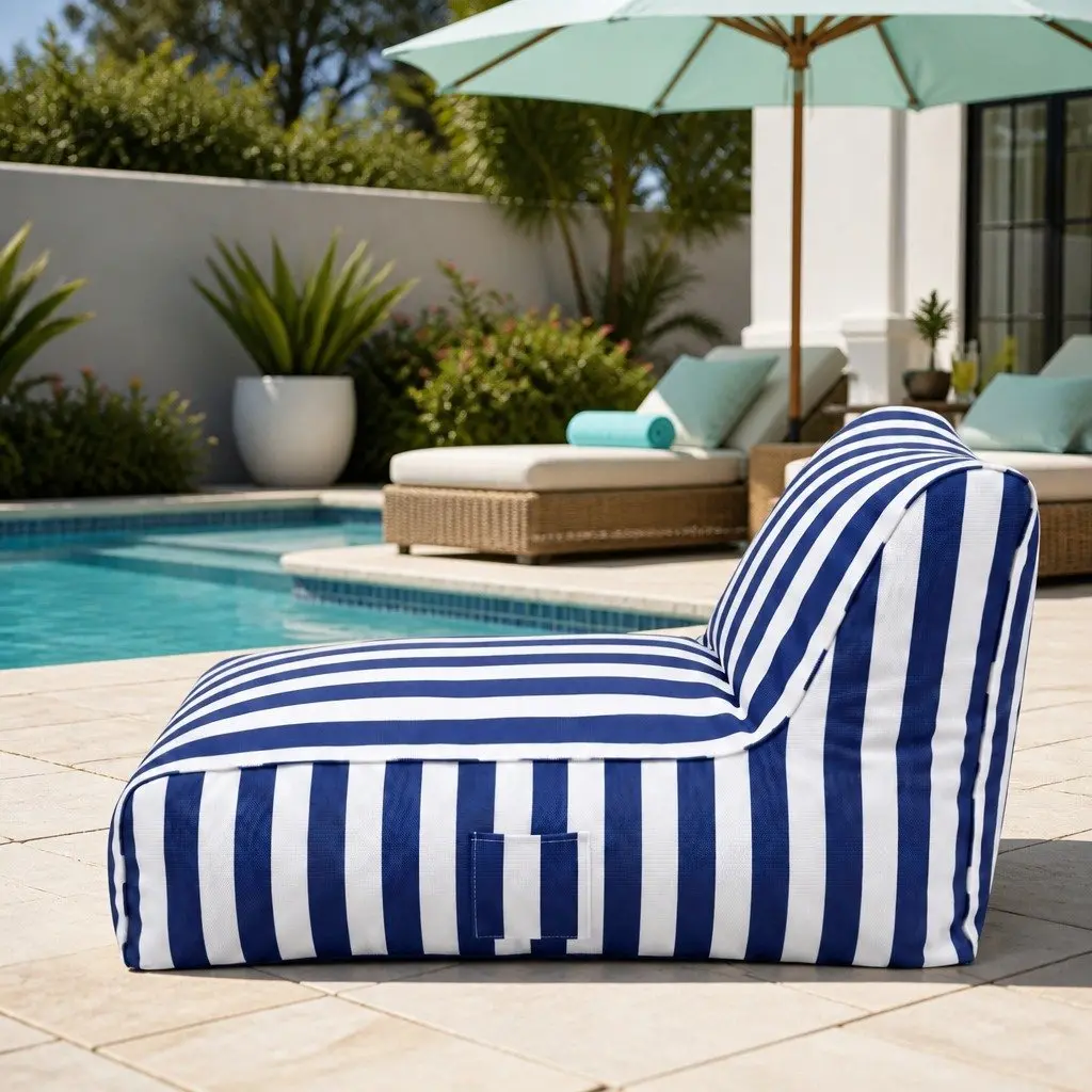 Bean Bag Chair Cover Blue L-Shape Water-Resistant Indoor Outdoor
