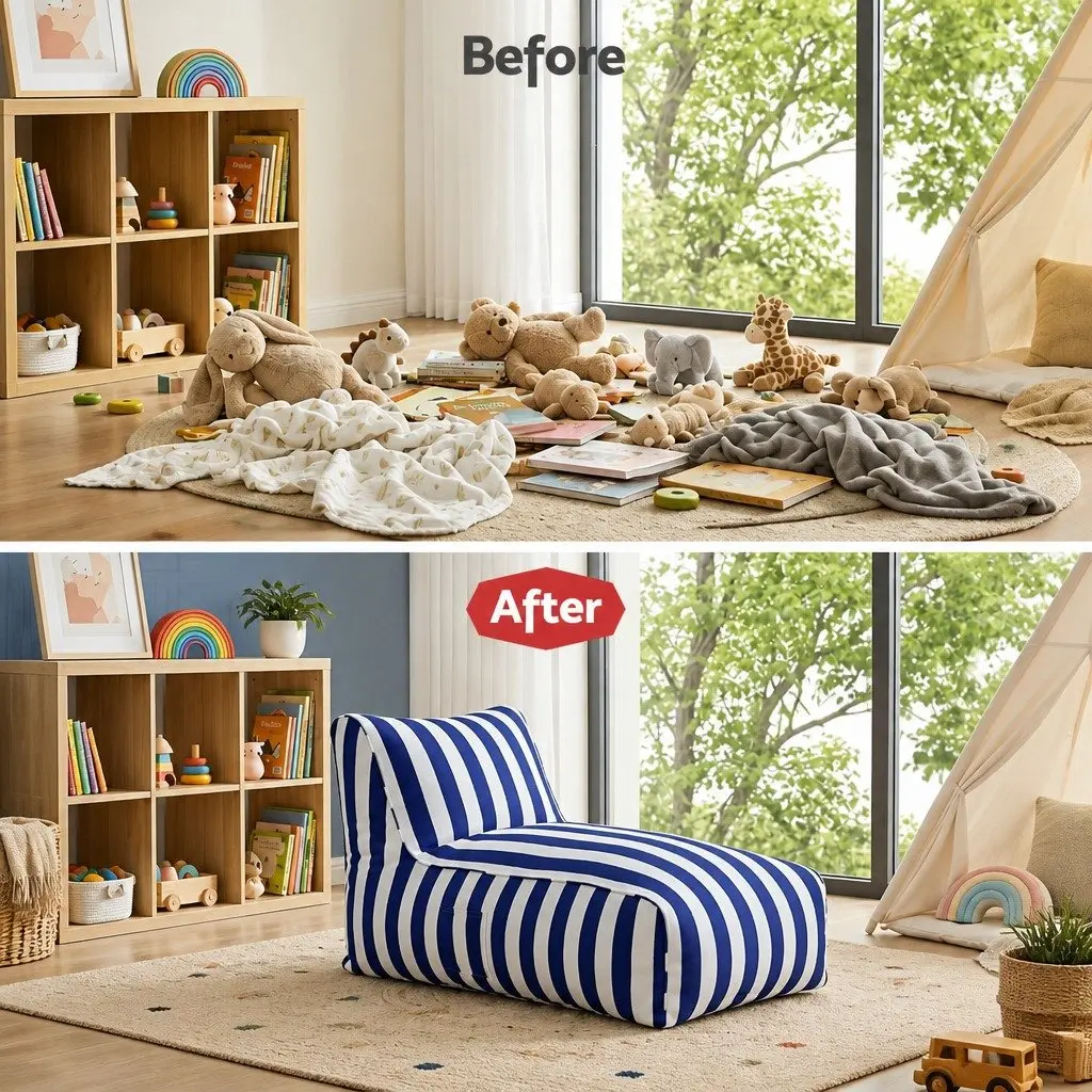 Bean Bag Chair Cover Blue L-Shape Water-Resistant Indoor Outdoor
