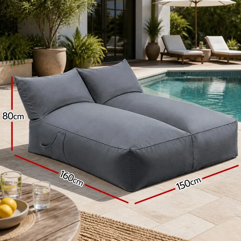 Outdoor Bean Bag Chair Cover 2 Seater Lounge Sofa Grey Water-Resistant