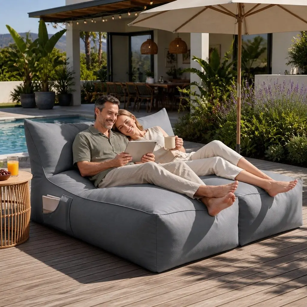 Outdoor Bean Bag Chair Cover 2 Seater Lounge Sofa Grey Water-Resistant