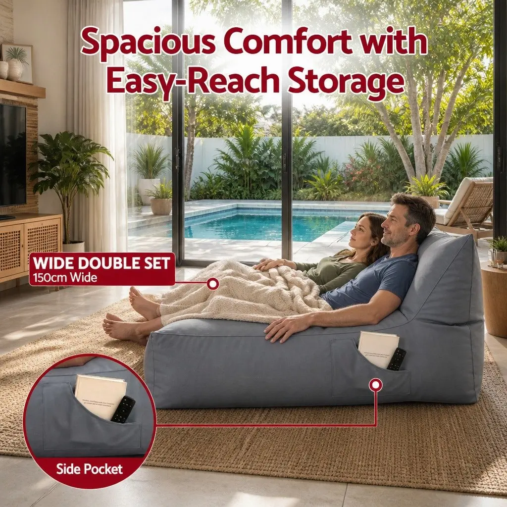 Outdoor Bean Bag Chair Cover 2 Seater Lounge Sofa Grey Water-Resistant