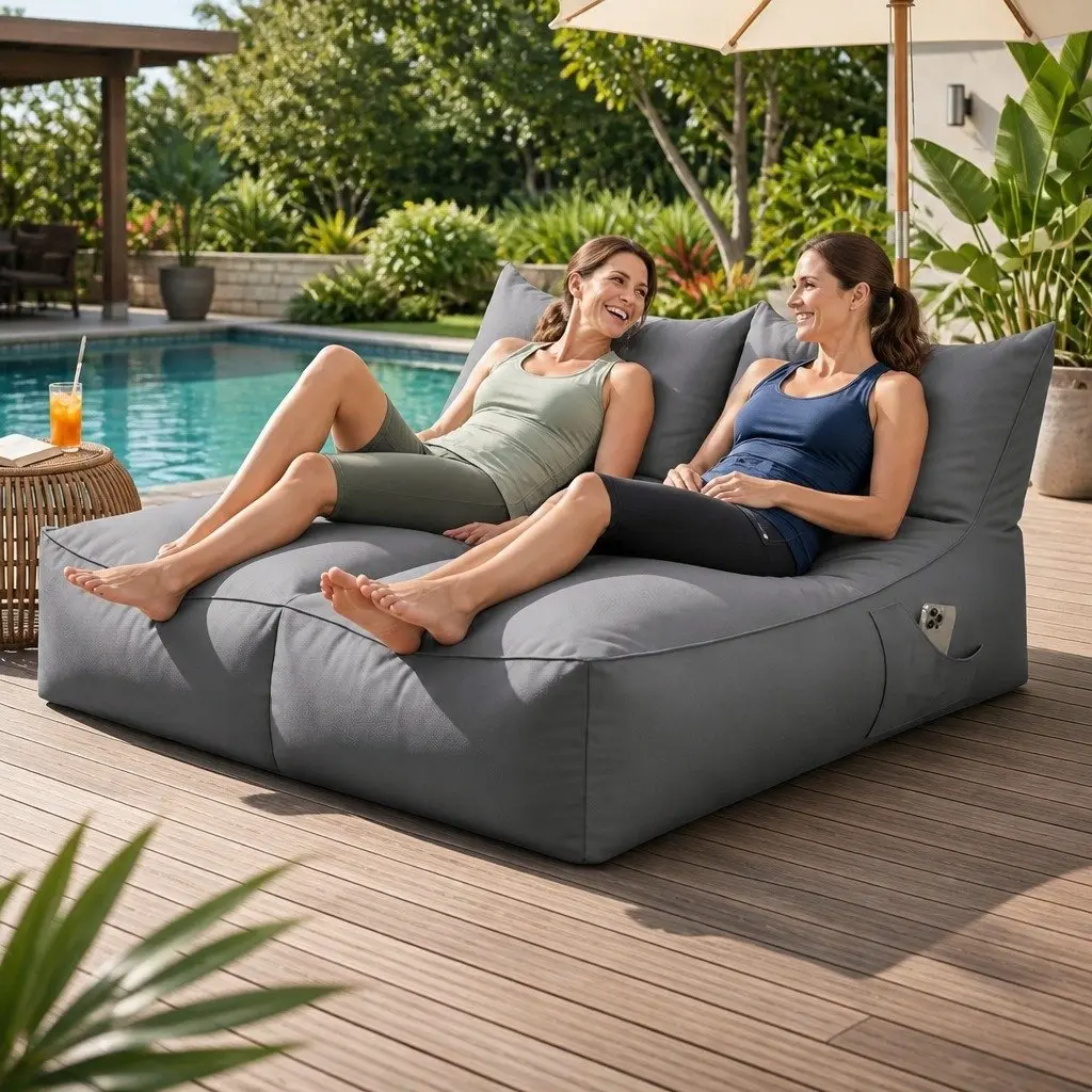 Outdoor Bean Bag Chair Cover 2 Seater Lounge Sofa Grey Water-Resistant