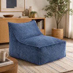 Efficient Blue Corduroy Bean Bag Chair Cover, L-Shaped