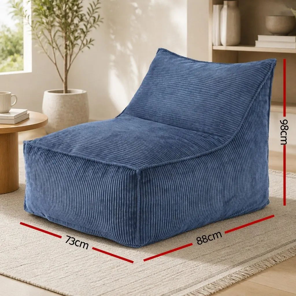 Bean Bag Chair Cover Blue L-Shaped Soft Corduroy Storage Lounger
