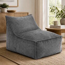 Concise L-Shaped Bean Bag Cover in Grey Corduroy
