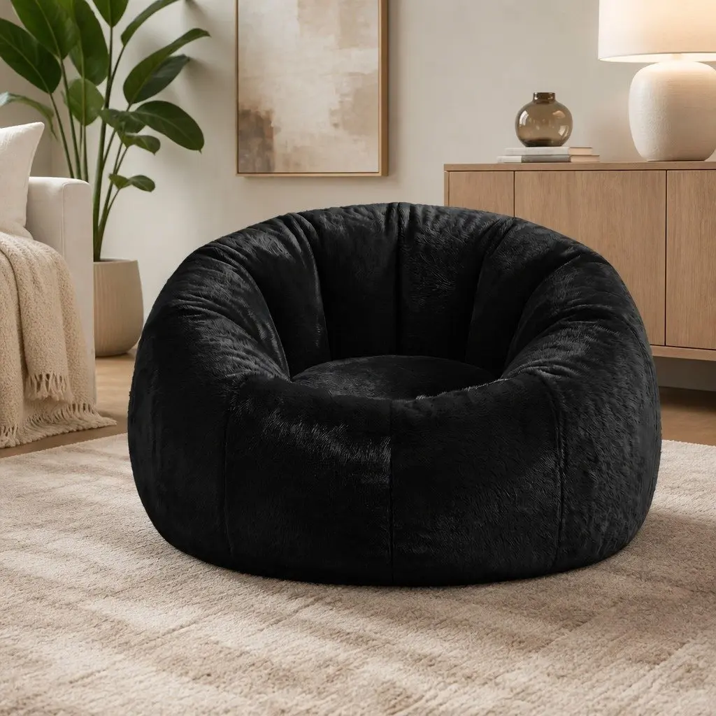 Bean Bag Chair Cover Black Large Soft Faux Fur Washable