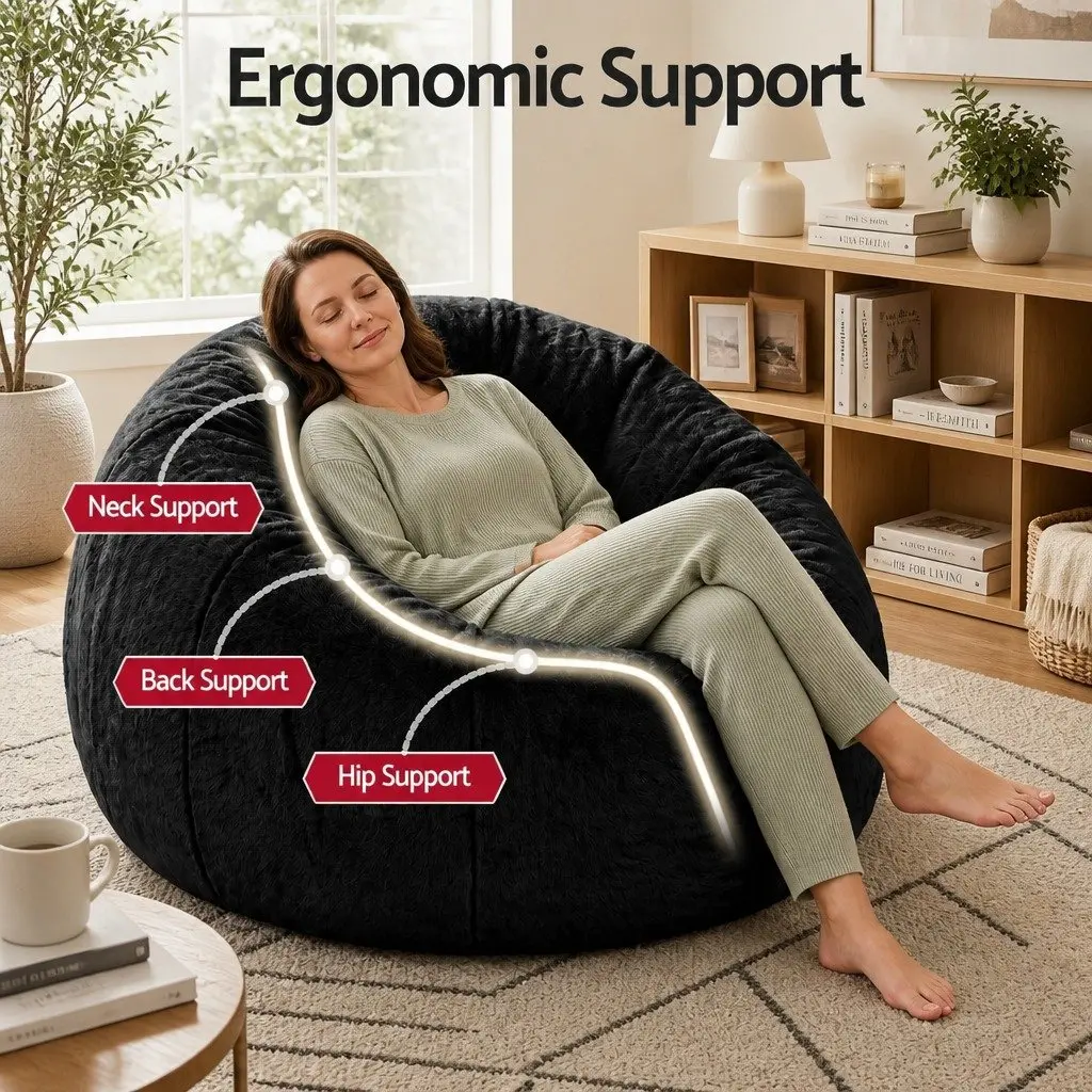 Bean Bag Chair Cover Black Large Soft Faux Fur Washable