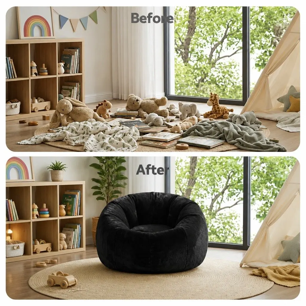 Bean Bag Chair Cover Black Large Soft Faux Fur Washable