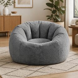 Large Round Faux Fur Bean Bag Cover - Simplified Comfort