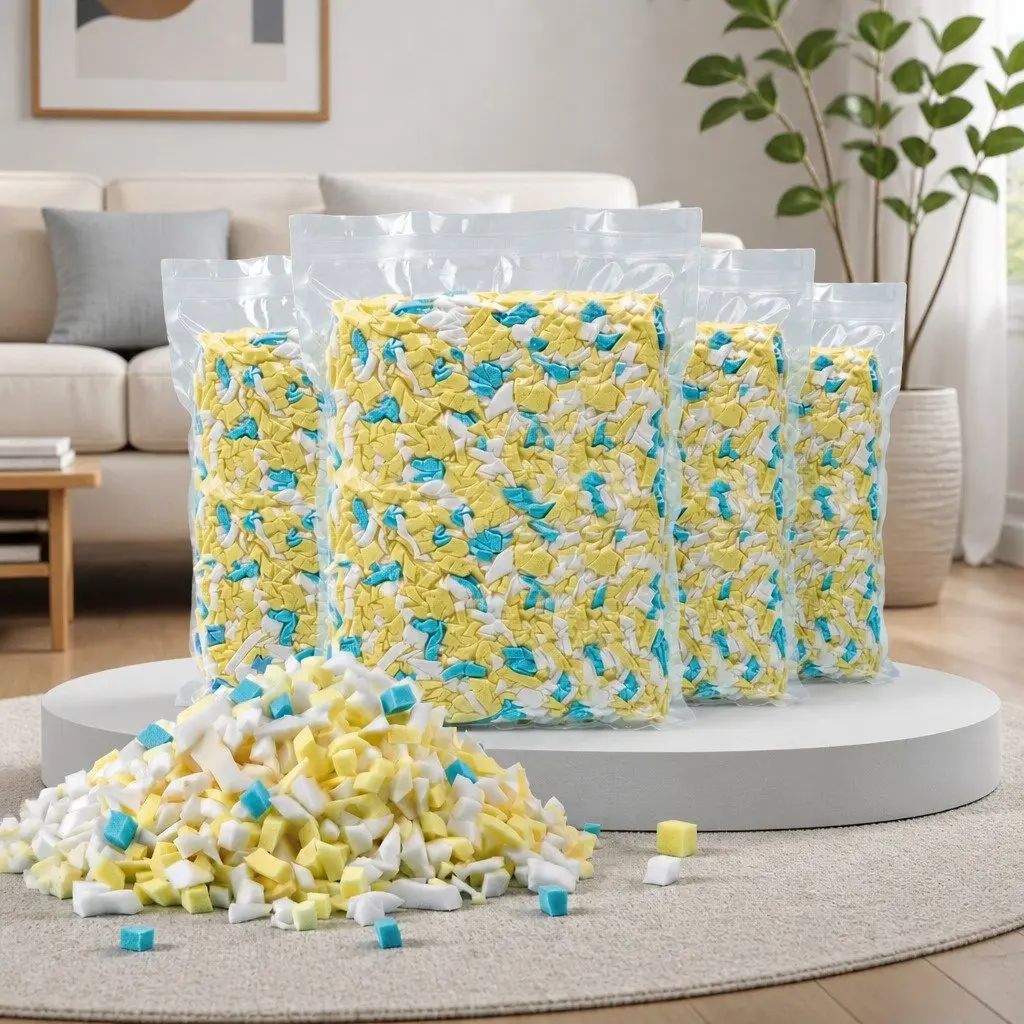 Bean Bag Filler Yellow and White 20lbs Shredded Memory Foam High Density Soft Filling