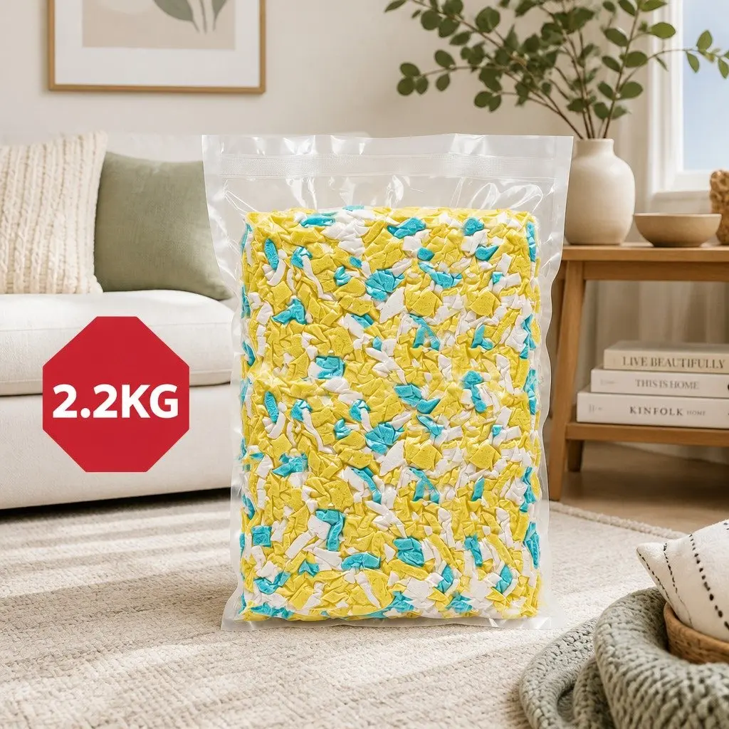 Bean Bag Filler Yellow White 5lbs Shredded Memory Foam High Density Soft Filling Cushion