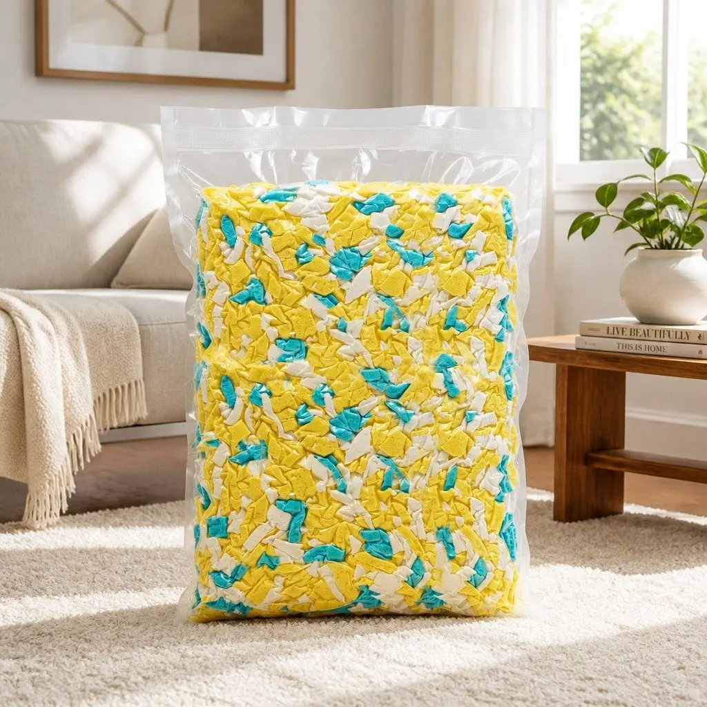Bean Bag Filler Yellow White 5lbs Shredded Memory Foam High Density Soft Filling Cushion