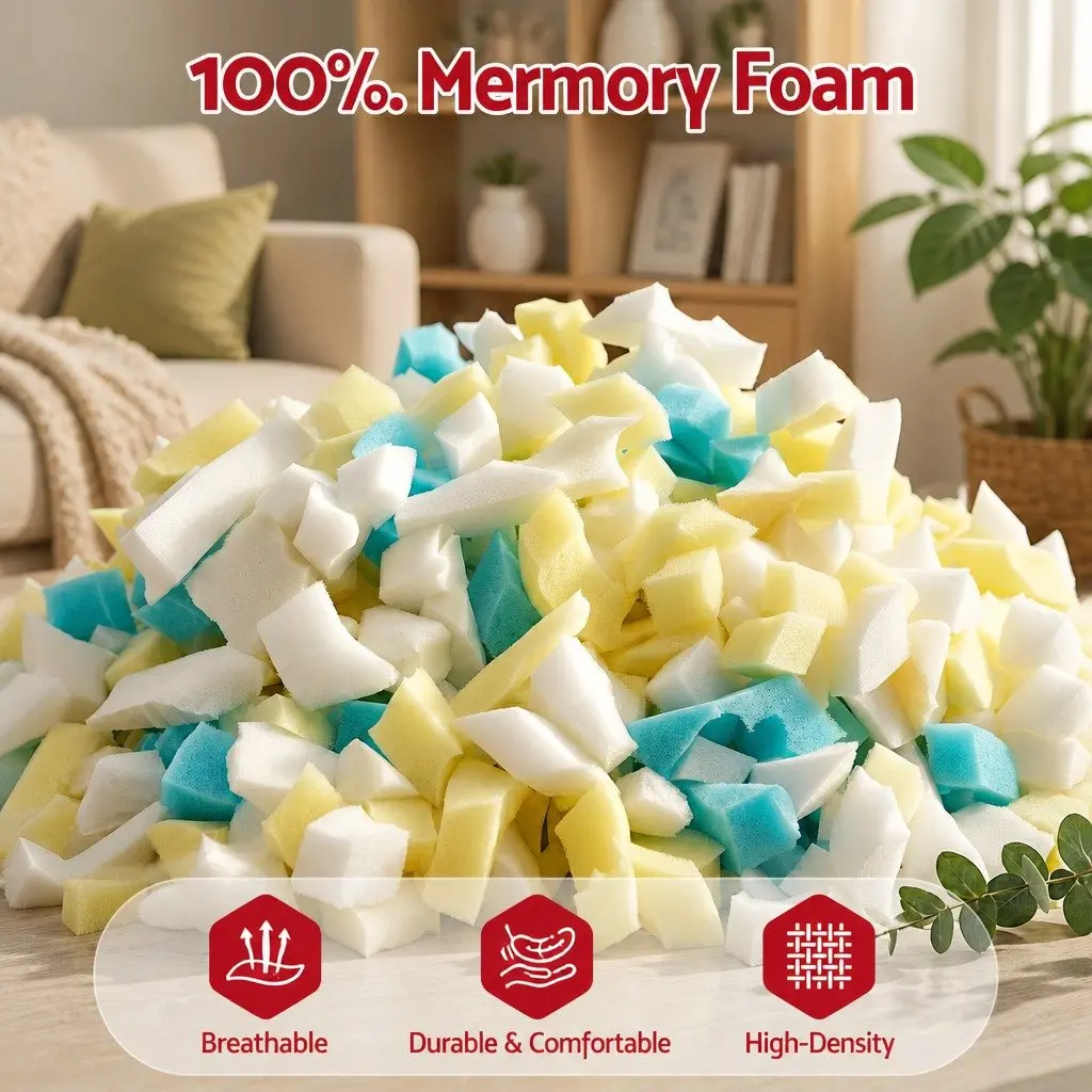 Bean Bag Filler Yellow White 5lbs Shredded Memory Foam High Density Soft Filling Cushion