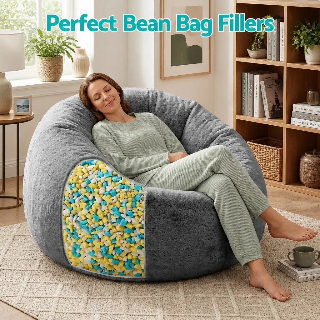 Bean Bag Filler Yellow White 5lbs Shredded Memory Foam High Density Soft Filling Cushion