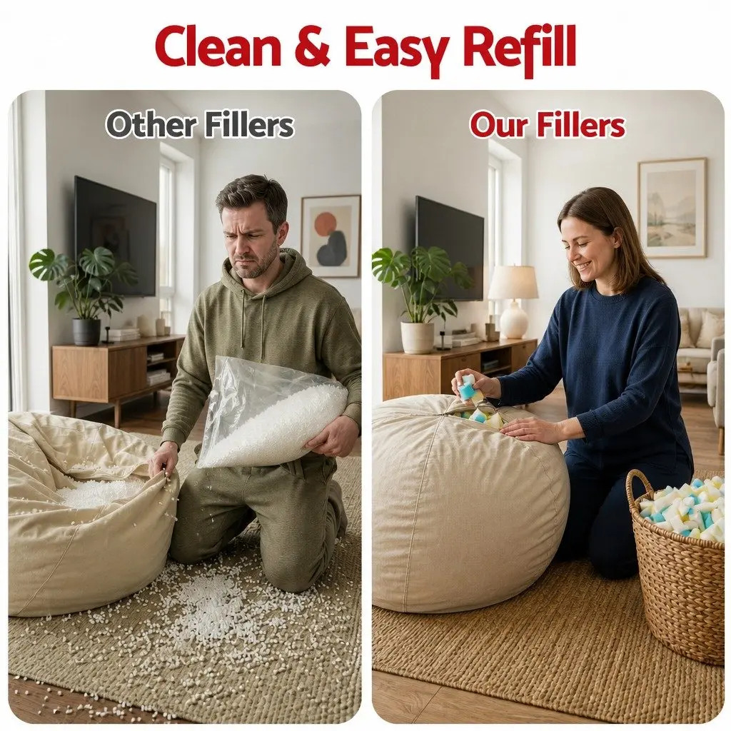 Bean Bag Filler Yellow White 5lbs Shredded Memory Foam High Density Soft Filling Cushion
