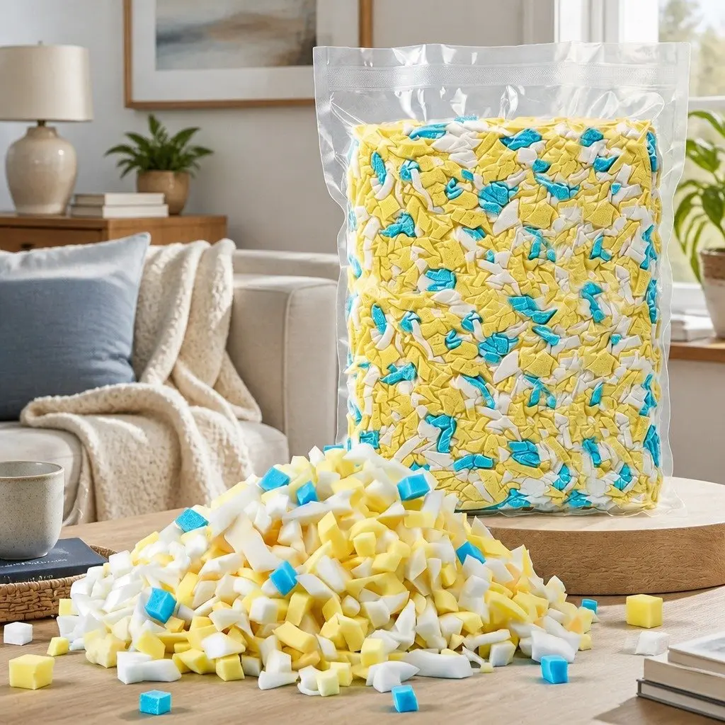Bean Bag Filler Yellow White 5lbs Shredded Memory Foam High Density Soft Filling Cushion