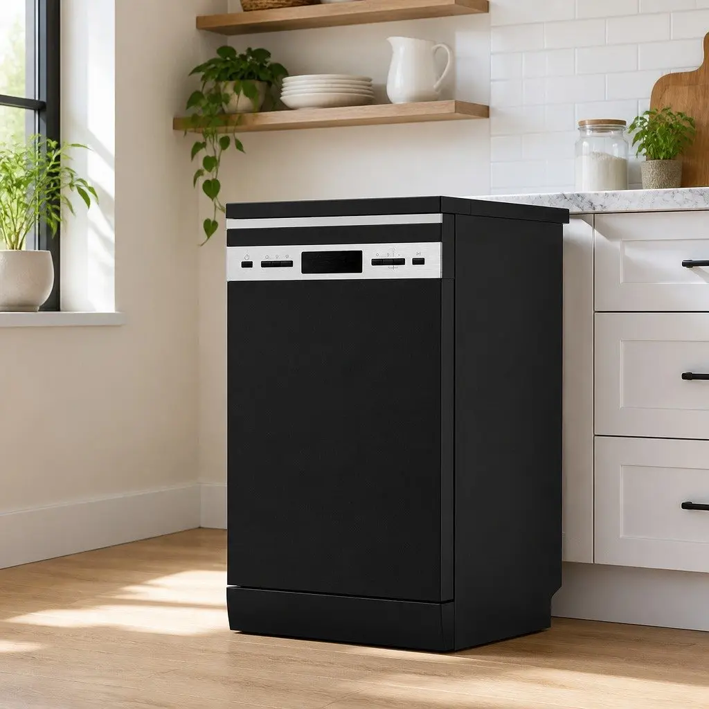 Freestanding Dishwasher Black 10 Place Settings LED Display 8 Cleaning Programs