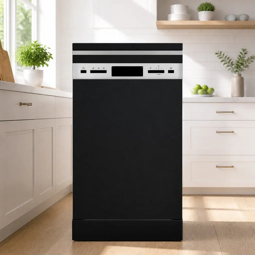 Freestanding Dishwasher Black 10 Place Settings LED Display 8 Cleaning Programs