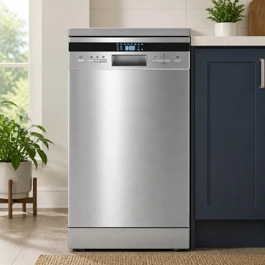 10 Place Settings Freestanding Dishwasher Silver 8 Programs LED Display Quiet
