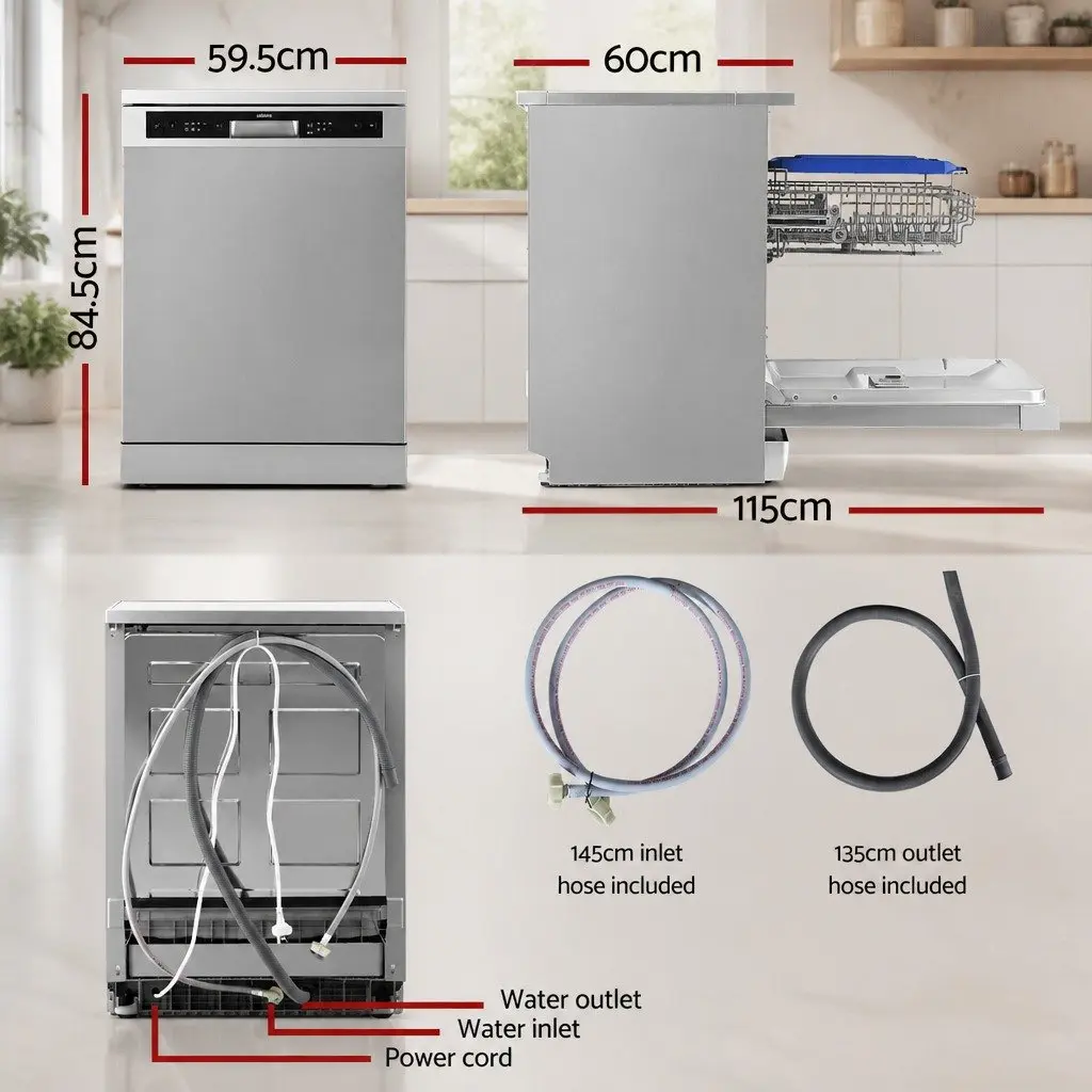 Freestanding Dishwasher Silver 60cm 14 Place Settings Stainless Steel Tub