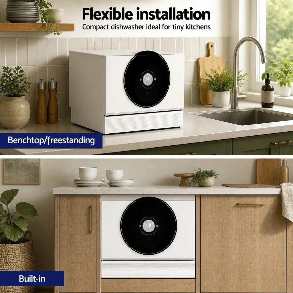 6-Place Setting Benchtop Dishwasher 50cm White Freestanding Built-in Kitchen