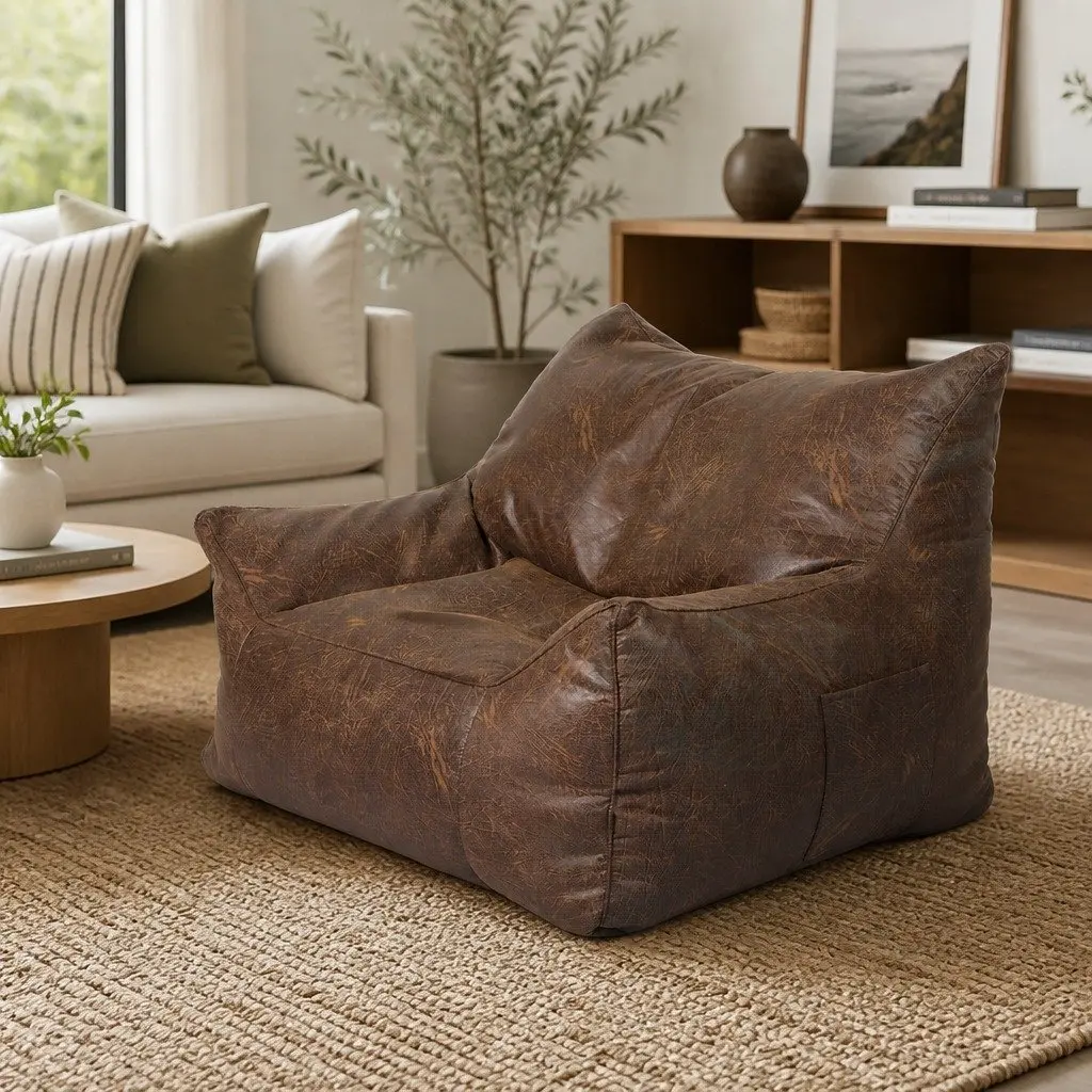 Bean Bag Chair Cover Dark Brown Zipper Easy Clean Portable
