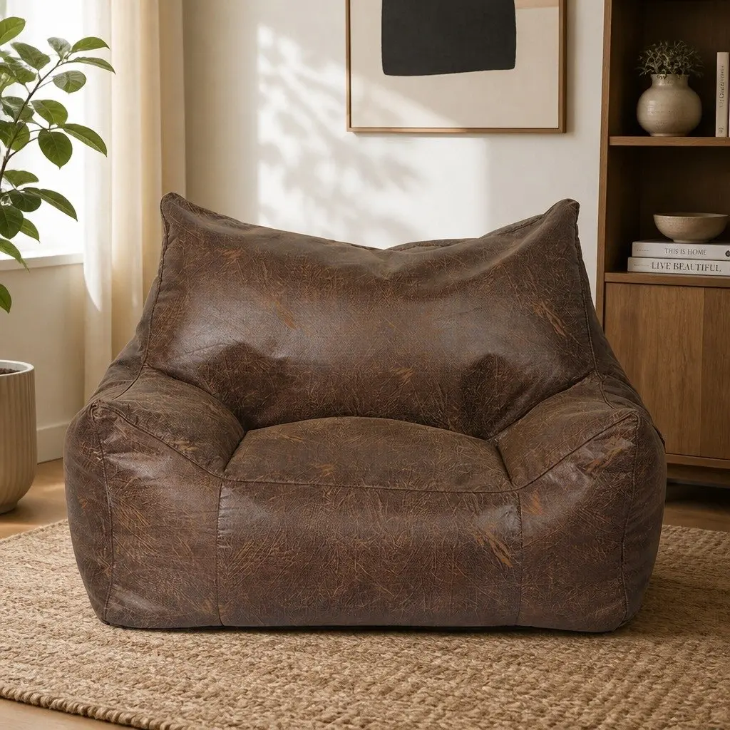 Bean Bag Chair Cover Dark Brown Zipper Easy Clean Portable