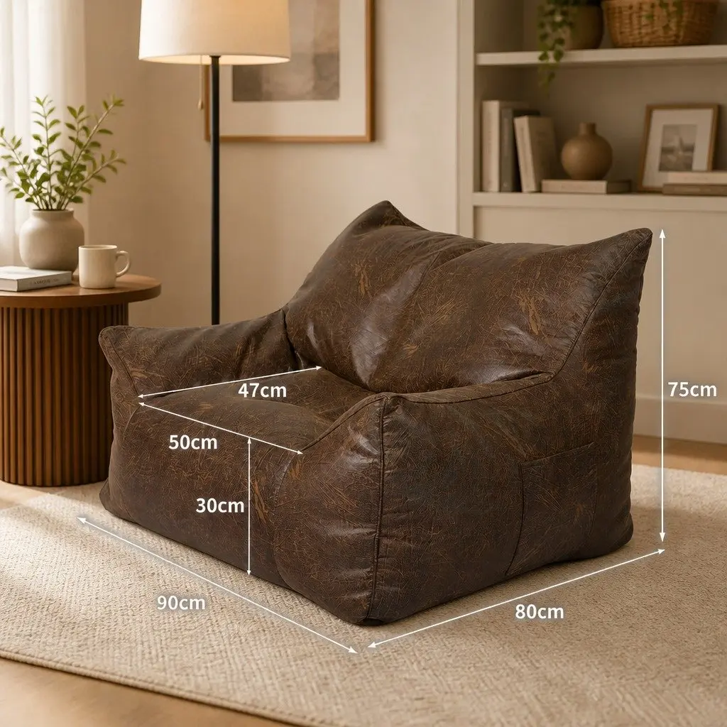 Bean Bag Chair Cover Dark Brown Zipper Easy Clean Portable