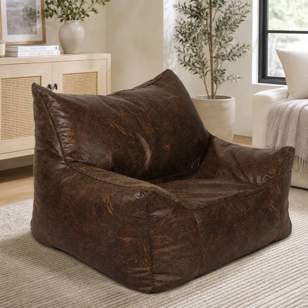 Bean Bag Chair Cover Dark Brown Zipper Easy Clean Portable