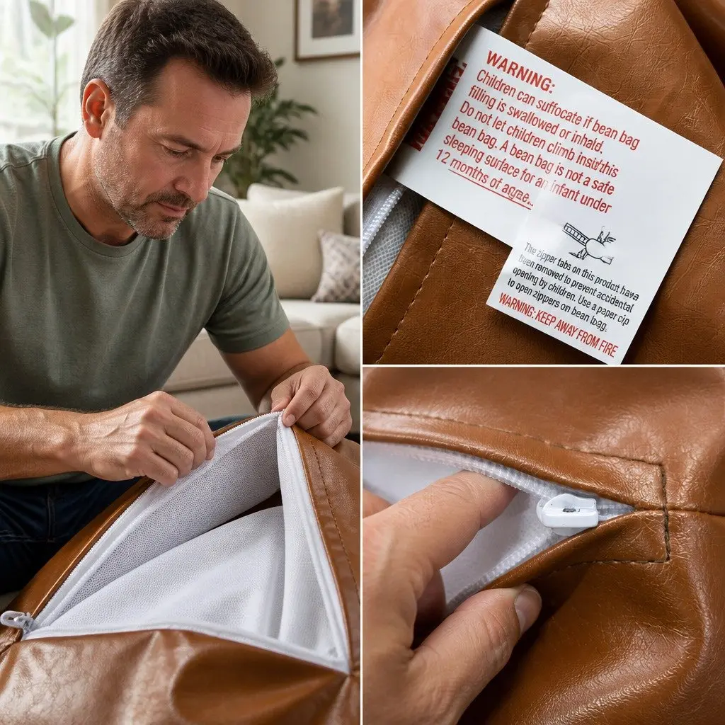 Bean Bag Cover Chair Brown Modular Easy Clean Zipper Opening