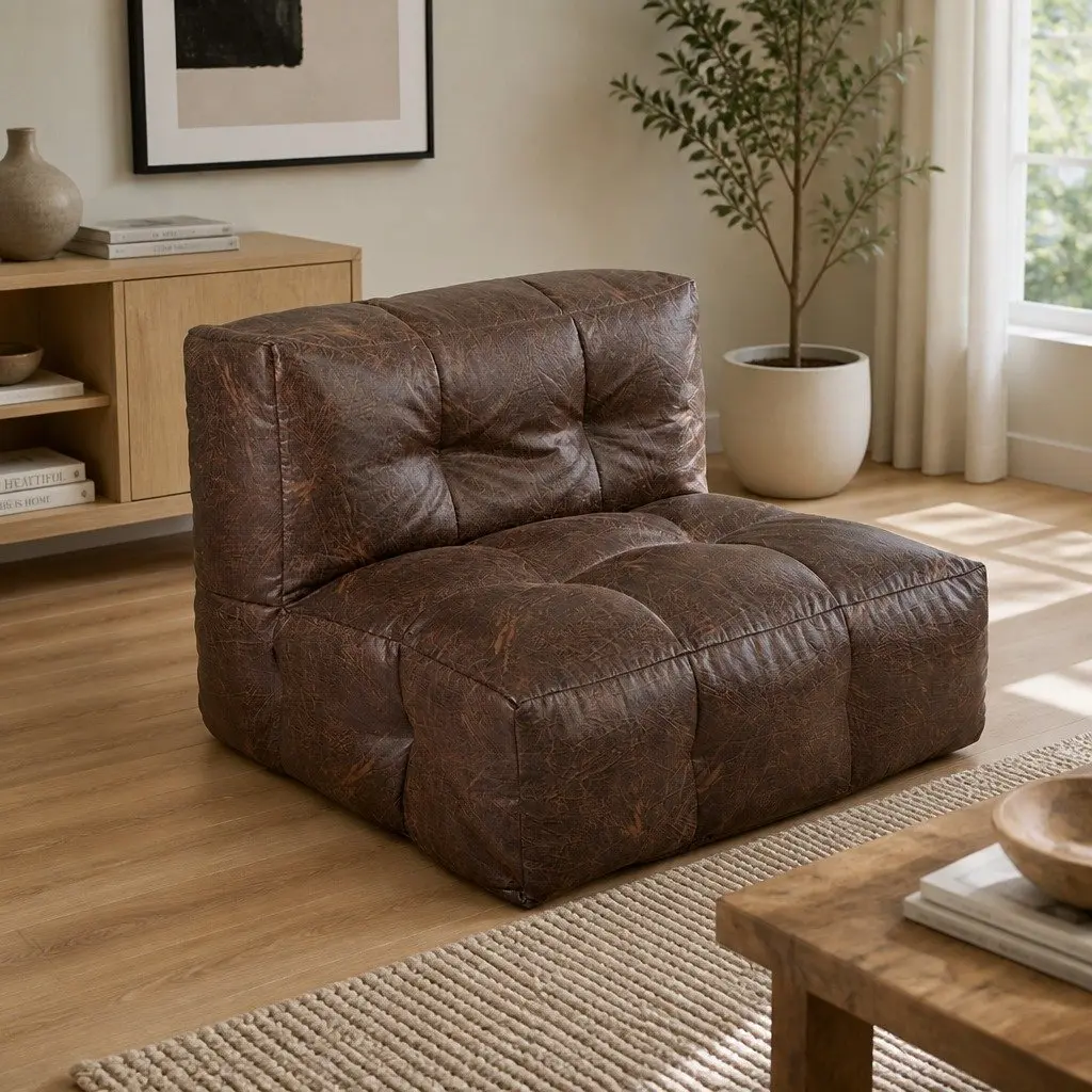 Bean Bag Cover Chair Brown Modular Zipper Opening Easy Clean