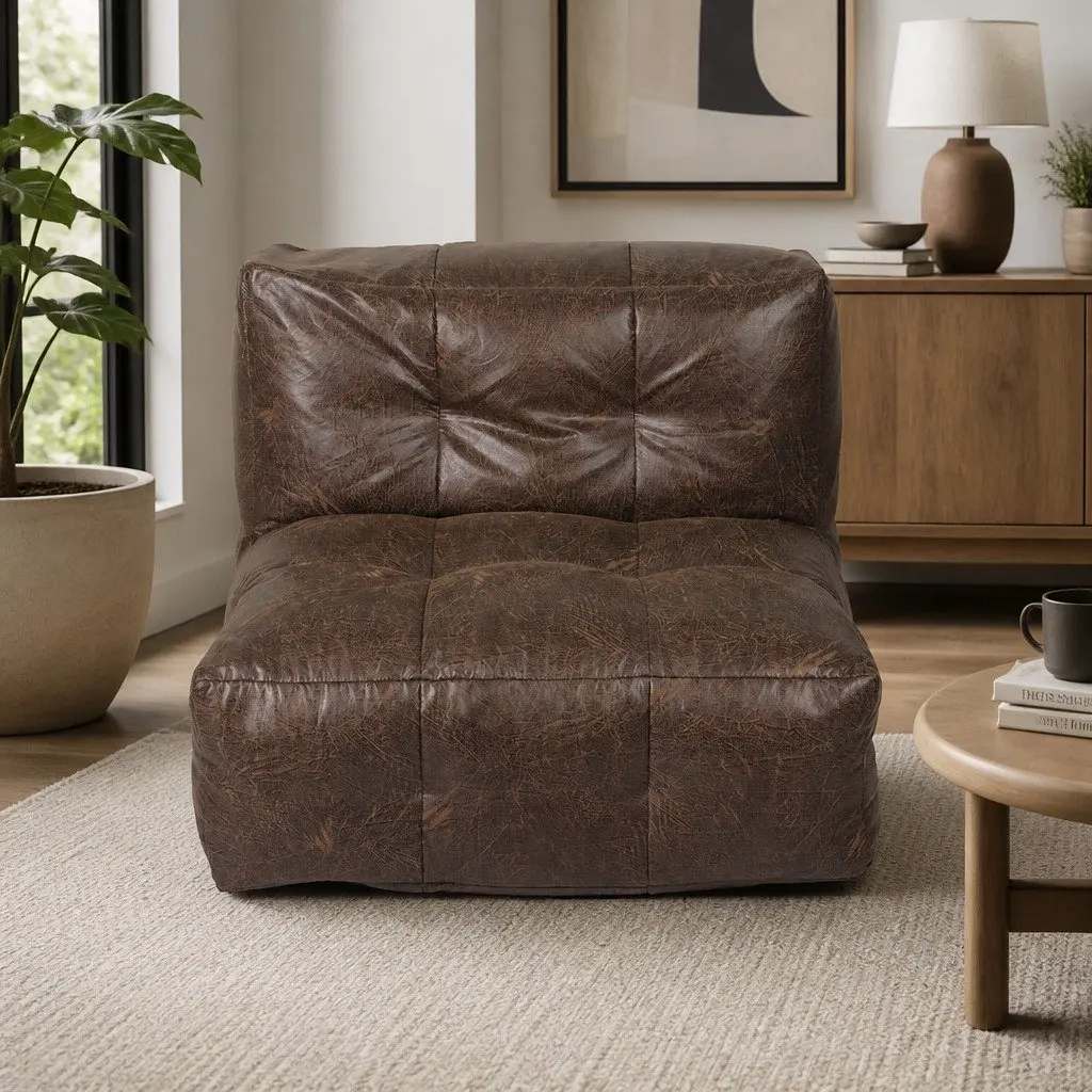 Bean Bag Cover Chair Brown Modular Zipper Opening Easy Clean