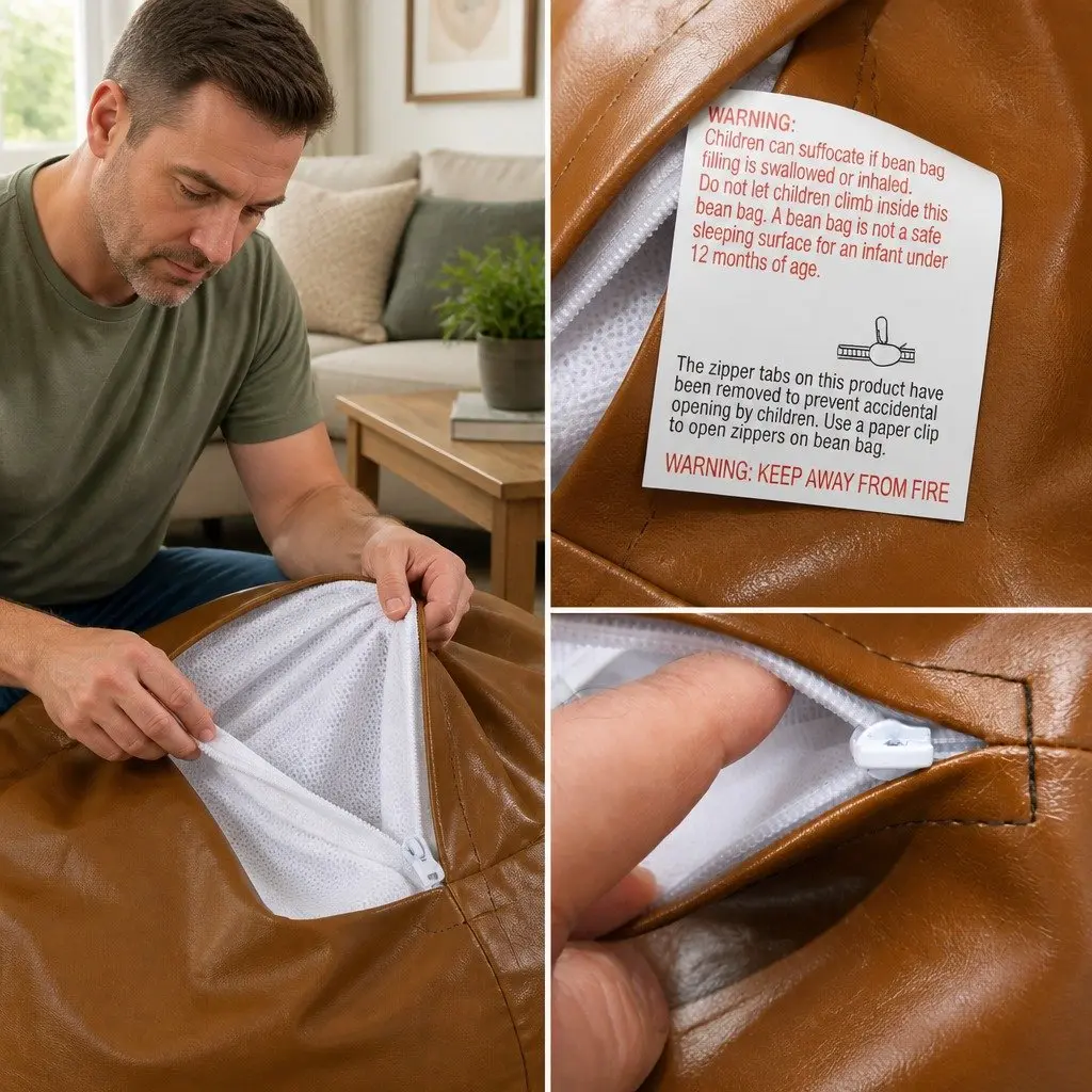 Bean Bag Cover Chair Brown Modular Zipper Opening Easy Clean
