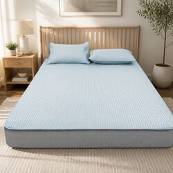 Latex Cooling Mattress Topper King Bed Sheet Set Fitted 3PCS Machine Washable