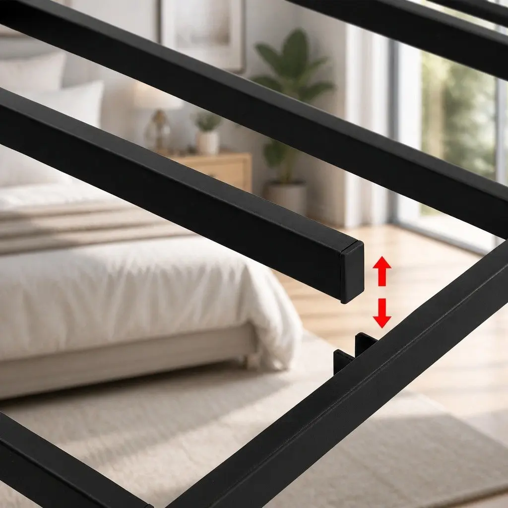 Metal Bed Frame Grey Fabric Cover King Size Sturdy Slat Support Platform