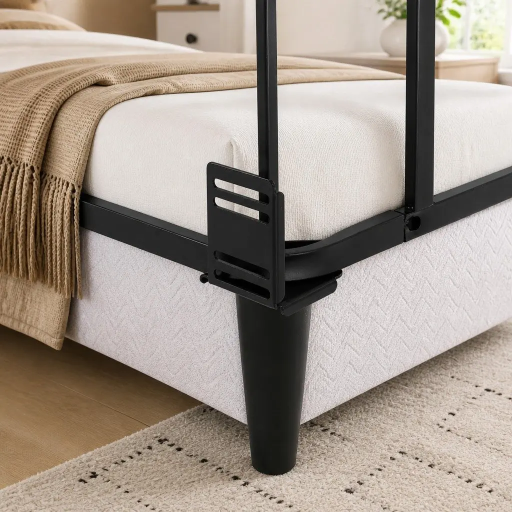 Metal Bed Frame Grey Fabric Cover King Size Sturdy Slat Support Platform